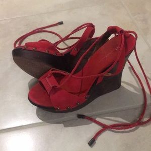 Diane Von Furstenberg red lace up wedges.